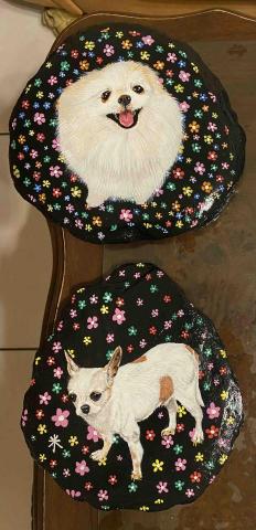 畫布、石頭彩繪(寵物、人物肖像似顏繪) - 石頭彩繪顯特色，極具紀念、收藏價值，可適應外在環境，防水、防塵不易退色，顏料保固一年。(每顆定價$1,500)