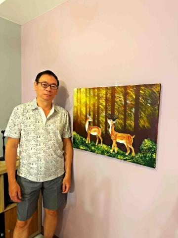 畫布、石頭彩繪(寵物、人物肖像似顏繪) - [生財納福、福祿壽喜]風水畫，20號無框油畫布，尺寸72.5x53cm，這幅目前掛在我家客廳哈！