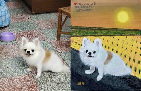 畫布、石頭彩繪(寵物、人物肖像似顏繪) - 此幅為五號油畫布，尺吋35x24cm,售價$2100。(壓克力彩)