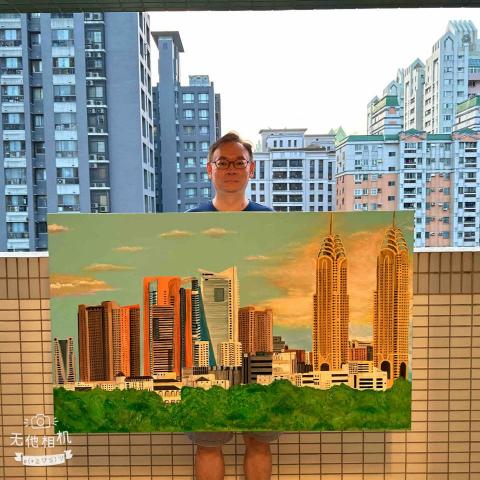 畫布、石頭彩繪(寵物、人物肖像似顏繪) - 此幅尺吋60號無框油畫布130x89cm，耗時約一整個月，訂價$18,888元。(一路發發發)