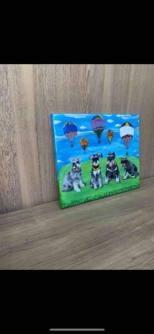 畫布、石頭彩繪(寵物、人物肖像似顏繪) - 此幅為8號油畫布，尺吋45x33cmcm,原價$2,500，加畫一隻加$300元，售價$3,400。(壓克力彩)