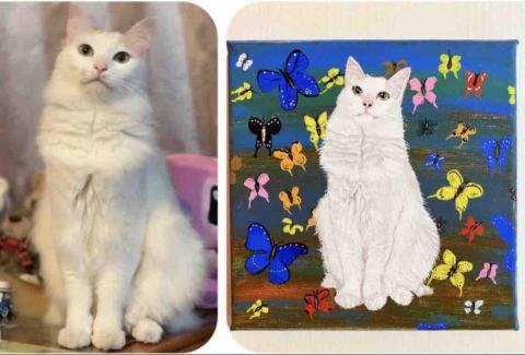 石頭彩繪 - 由我提供客戶所需各種尺寸無框油畫布，可家中擺掛，具紀念、收藏、送禮，此幅為1號無框油畫布，尺寸22x15cm,售價$1,500元。