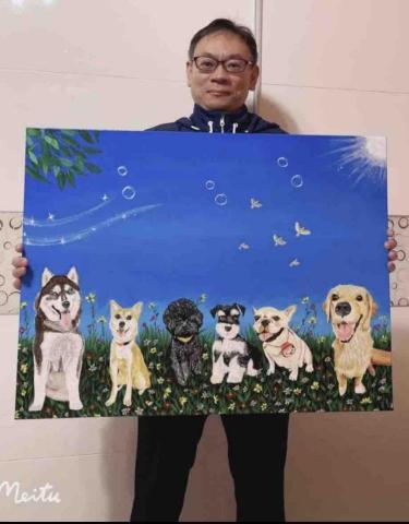 石頭彩繪 - 適合家中擺掛，紀念、收藏、送禮，此為25號無框油畫布，尺寸：80x60cm,耗時一個月交貨，售價$8,300元。