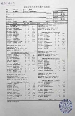 顏宇辰 - 大學畢業成績