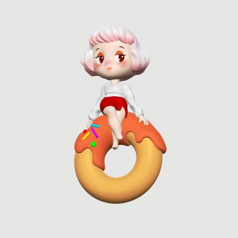 PrettyPotato - 坐在甜甜圈上的女孩，帶有一絲傲嬌和俏皮。