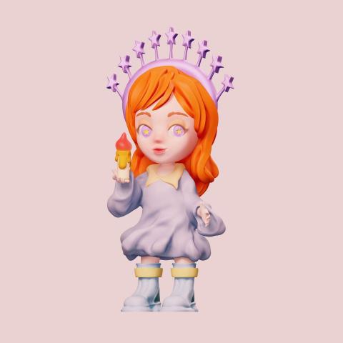 PrettyPotato - 這是一位塔羅師，她有雙看透星辰奧祕的雙眼、頭戴皇后牌的頭飾、手持著溫暖的火光指引方向。
整體設計充滿夢幻感，通過柔和的色調和精細的筆觸，讓角色顯得非常生動可愛。
