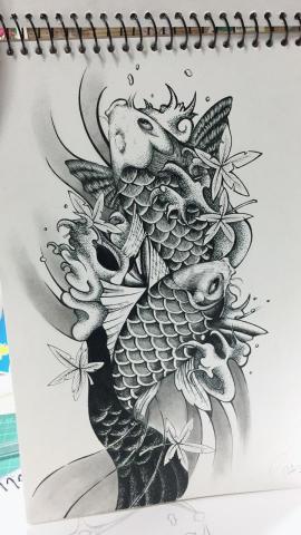 吳淳蓁 - 設計類似魚躍龍門的刺青圖案