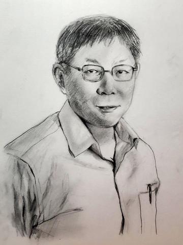 優優(yoyo) - 《柯文哲》
描繪的是台灣政治人物柯文哲，使用素描鉛筆刻畫出他的特徵和神情。創作動機源自於我對他的政黨的支持，更因為我欣賞他的個人想法和醫者仁心。