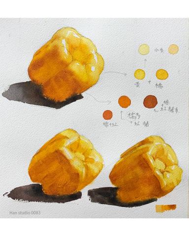 Han studio  邱柏翰 - 黃椒水彩顏色拆解分析，有興趣的朋友可以動手畫畫看喔