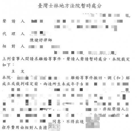 陳婕妤律師/Olivia Chen - 客戶(聲請人)於提起離婚訴訟時，因相對人多年旅居國外，深怕未成年子女於訴訟期間擅自由其帶出國，故陳婕妤律師深入了解客戶狀況後，彙整本案有利事證，向承審法院說明本案子女確實有遭攜帶出國，使訴訟無法遂行之風險，經法院採納並裁定相對人需經聲請人同意始得攜帶子女出境，保障客戶將來勝訴判決對於子女親權之行使。