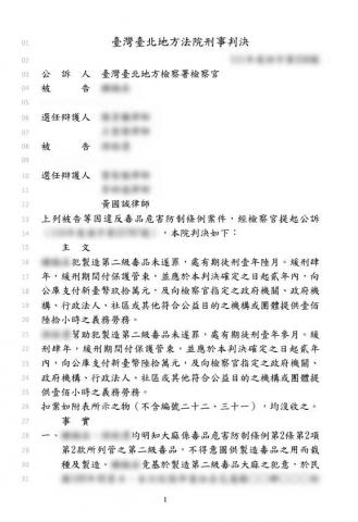 黃國誠律師 - 臺北地方法院【製造二級毒品,緩刑】 黃國誠律師 - 臺北地方法院【製造二級毒品,緩刑】