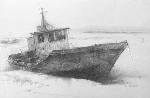 Han studio  邱柏翰 - 廢棄漁船素描課堂示範，生鏽感覺畫起來很過癮

如果你想學習如何用鉛筆做出質感，
請立即洽詢素描課程，我們課堂上系統教學的方法能讓你理解學會