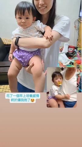 莊濰瑄 - 怕生內向的妹妹(1y)，第一次見面時花了一個早上的相處才卸下心防讓我抱。