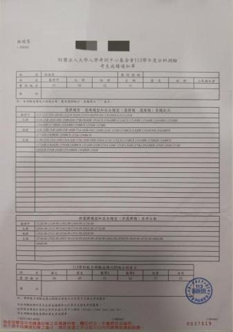 林瑄恩-清大化學 - 113分科各科成績