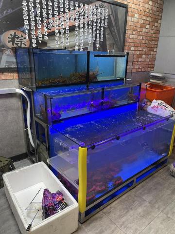 魚老闆 Fish Boss - 水產販售缸 （階梯式）水體約1000L
規格 上層 150x45x50cm
            中層150x45x45cm
            下層 150x60x60cm 
冷水設備：配置外置型 冷卻設備 恆溫18度
蛋白機：搭載Red sea900 
主馬：變頻多段式電控馬達12000L/H
濾材：多孔性濾材
