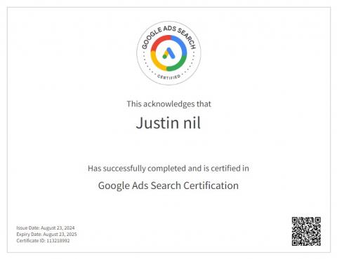 Justin 網站架設/廣告行銷/SEO/字幕/聲音處理 - Google關鍵字廣告專業認證資格