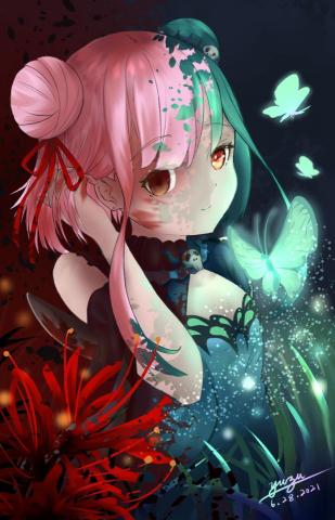 YUZURA - 半身彩色插圖+背景(二創)(範例)