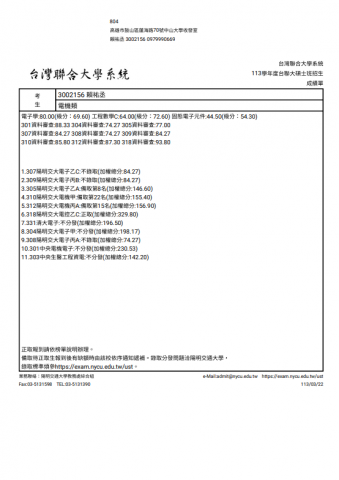 賴祐丞 - 成績單