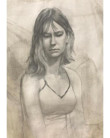 Han studio  邱柏翰 - 法國人像素描寫生習作，刷了一層顏色可以做出層次變化