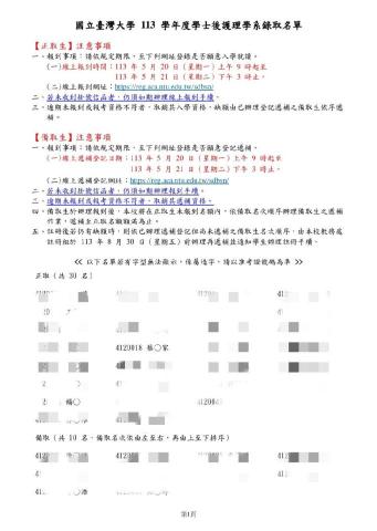 蔡旻家 - 臺灣大學入取名單