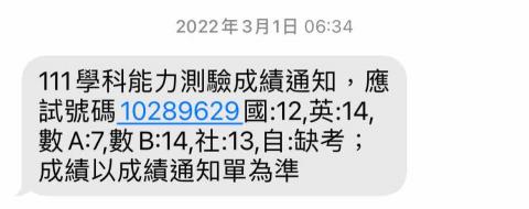 張語宸 - 111年學測成績