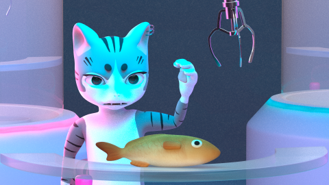 Nova - 姜太喵釣魚記 SWOLLOW THE BAIT
3D動畫／16秒／1920x1080／24fps／2022-2023年
製作軟體│Maya、Blender、Substance Painter、After Effects
參與│導演、骨架綁定、角色表演、建模材質