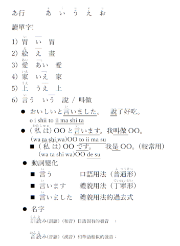 陳珮儀 - ☆50音課程
　●會適度補充常用的打招呼、日常會話以及延伸單字。