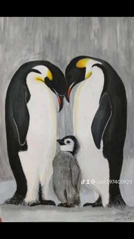 糖果手創美術工作室 - 色鉛筆和顏料-企鵝一家