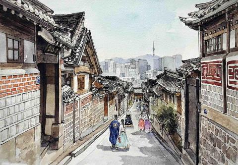 林祐德/阿德繪畫舖 - 韓國首爾韓屋村 水彩畫