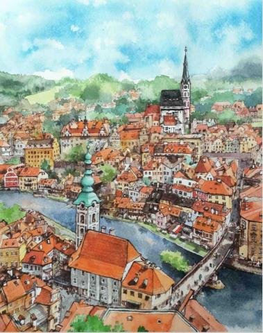 林祐德/阿德繪畫舖 - 捷克&middot;CK小鎮 水彩畫