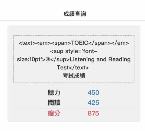 詹逸雅 - 多益金色證書