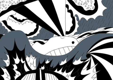 藍色水豚(秀雄) - 插圖設計。以繪本內頁插圖為受眾取向，可愛簡單的方式呈現大海的磅礡。