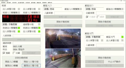 黃真 - 過磅與車輛進出管制系統
自動控制化工廠出入口車輛通行與過磅的系統
使用技術: 
	用戶端WinForm.
	透過Windows Communication Foundation （WCF）與控制主機連線.
	過磅資料儲存在SQL Server.
	透過RS232連接地磅, 刷卡機, eTag等設備.
	透過研華ADAM Digital I/O控制閘門, 警示燈, 大門.
	透過Real