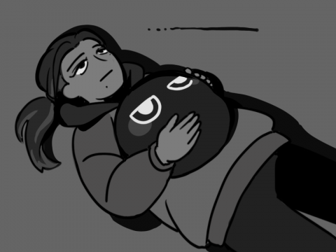 藍色水豚(秀雄) - 似顏繪、插圖設計。系列插圖2，人物與吉祥物的互動，呈現陰鬱、負面、厭世的情緒。