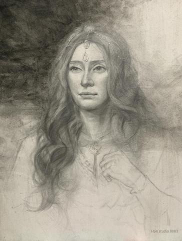 Han studio  邱柏翰 - 人像素描寫生習作，

認識人體結構能把對象描繪得更深入，這次在髮流方向上調整變化