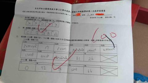 數學家教 - 薇閣國中小女生段考100分