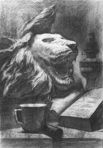 Han studio  邱柏翰 - 獅頭靜物炭筆課堂示範，這隻鬃毛很適合練習體塊感，如果你想學習炭筆請立即洽詢課堂，我們有系列操作講解能讓你聽懂學會