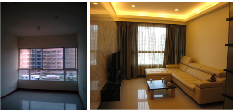 吉企空間規劃 - 空無一物的新成屋，利用大理石電視牆面讓客廳空間更顯大器。