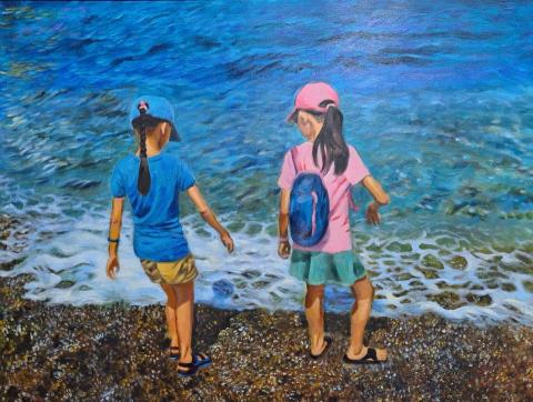 Austine Yang - 海邊，油畫12F