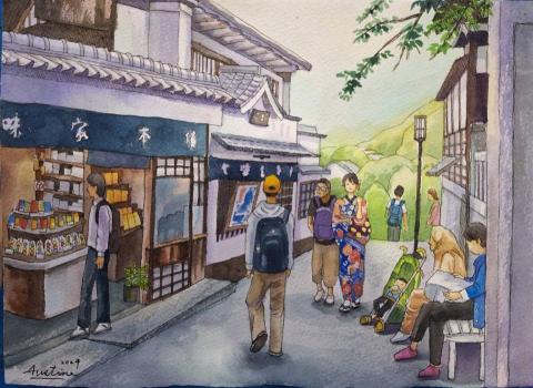 Austine Yang - 京都街道，水彩8開