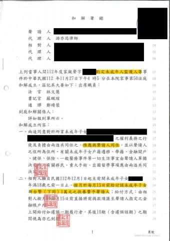 游亦筠律師 - 雙方因男方外遇而離婚，協助起訴爭取未成年子女之監護，成功爭取擔任主要照顧者及未成年子女扶養費