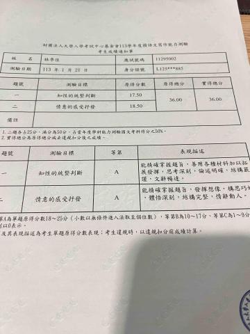 林季佳 - 成績證明