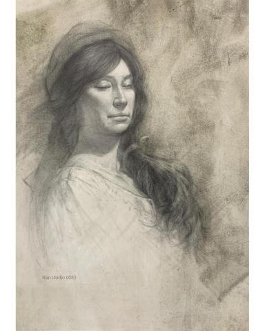 Han studio  邱柏翰 - 人像寫生習作

鉛筆搭配色粉刷出痕跡，做出豐富變化
