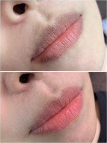 首爾美睫紋繡 - 上圖:操作前原唇
下圖:兩個月後留色狀況