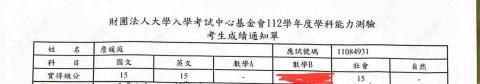詹媛庭 - 學測成績單