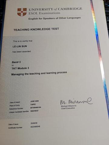 Cathy Sun - 英國劍橋大學英語專業知識認證3