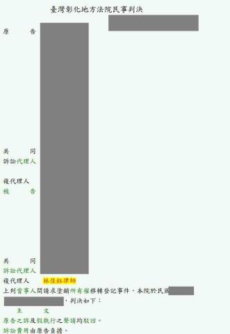 林佳鈺律師 - 被以借名登記之名請求返還房屋，被告勝訴