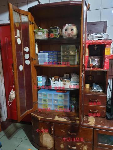 左手的室野 - After : 又深又高的櫃體，適合“往上長”的收納方式善用空間。運用小抽屜櫃分類小物，收納盒“直立式”收納口罩和瓶罐，貼上標籤，找東西只需一秒達成！