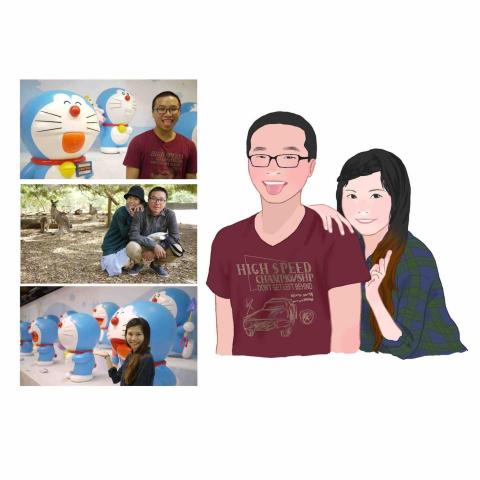 阿眞繪圖工作室 - 雙人半身似顏繪（寫實風）