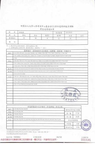 林瑞瑜 - 學測成績單